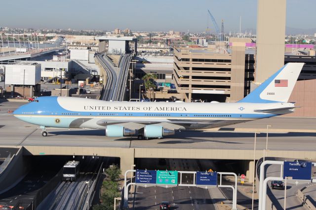 Boeing 747-200 (92-9000) - 92-9000 operating as 28 heavy on Saturday October 20, 2018. Aircraft was at Sky Harbor along with The 757, which was acting as AF1. The other 747 was parked at Mesa gateway airport. The 757 (acting as AF1) departed at 9:30 AM with the 747 (92-9000) about 30 minutes behind.