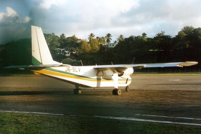 ROMAERO Islander (J6-SLV) - Seen here in Dec-88.  Reregistered N1202S 20-Sep-96.br /br /Damaged beyond repair 7-Aug-97 at TJFA.