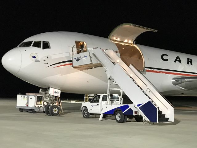 BOEING 767-300 (C-FCCJ) - A Cargojet parked on the cargo ramp at GSP.  Beautiful light on this 767!  11/29/20.