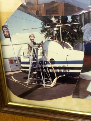 — — - Paul Salmon refueling a Bell 47 in 1978 at KCIR
