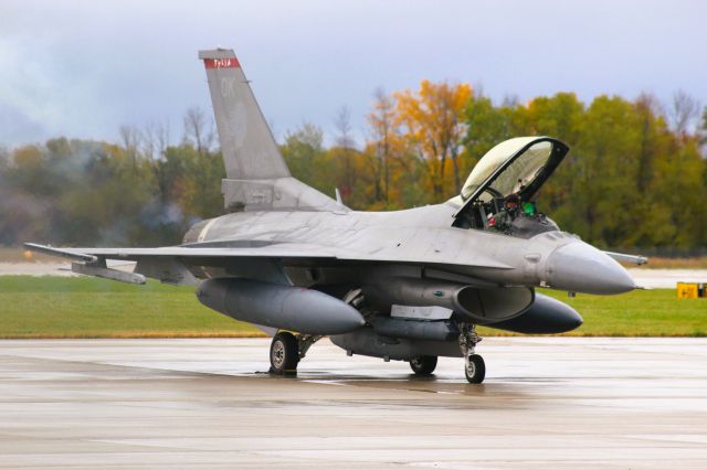 Lockheed F-16 Fighting Falcon (AFR89145) - 125th Fighter Squadron F-16 C engine start before the flight home to Tulsa OK.  br /The squadron sent four F-16's highlighting the National Anthem before Packers / NY Jets Game.