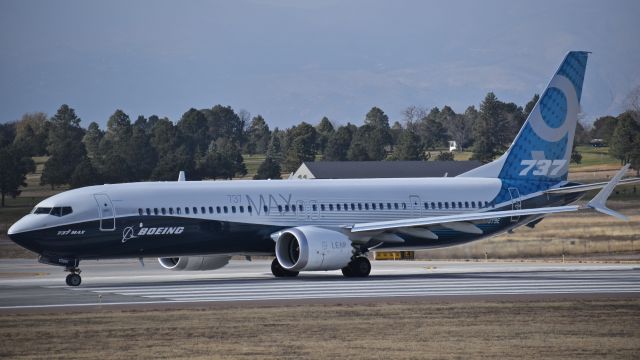 Boeing 737 MAX 9 (N7379E) - Boeings first 737 MAX 9 lining up on runway 17L at Colorado Springs Municipal Airport, Colorado