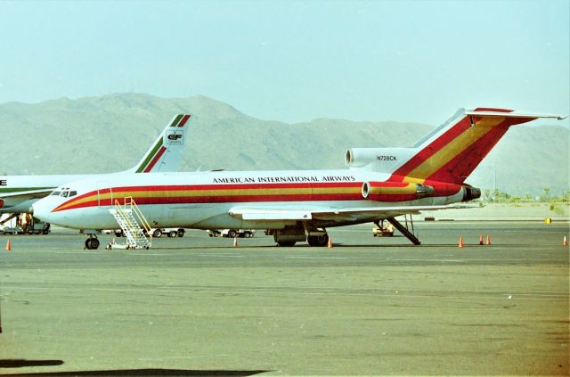 BOEING 727-200 (N728CK) - KPHX - Taken about April 1999 at Phoenix, this American Intl Airways Cargo 727 did not move while I was here at the airport. The CF Airfreight DC-8 did depart east an hour later and the reg on that was N951R. I have photos I'll post on that later once I get a decent edit as the negatives are slightly toasted.