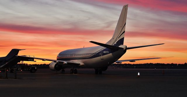 BOEING 737-400 (N801TJ) - Sunrise on 6/10/13 for Swifty as she get ready to go to the windy city