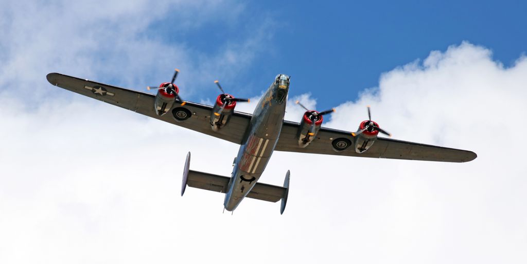 Consolidated B-24 Liberator (N224J) - The Collings Foundation's B-24J Liberator (N224J, formerly 44-44052) "Witchcraft" makes a simulated bombing run here. Also making a simulated bomb run along with "Witchcraft" was "Tondelayo," another WWII-era bomber operated by the Collings organization. It was quite impressive.