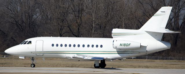 Dassault Falcon 900 (N18DF) - A Falcon 900EX departing the Dassault Aviation Services facility at Little Rock. February 2013. 