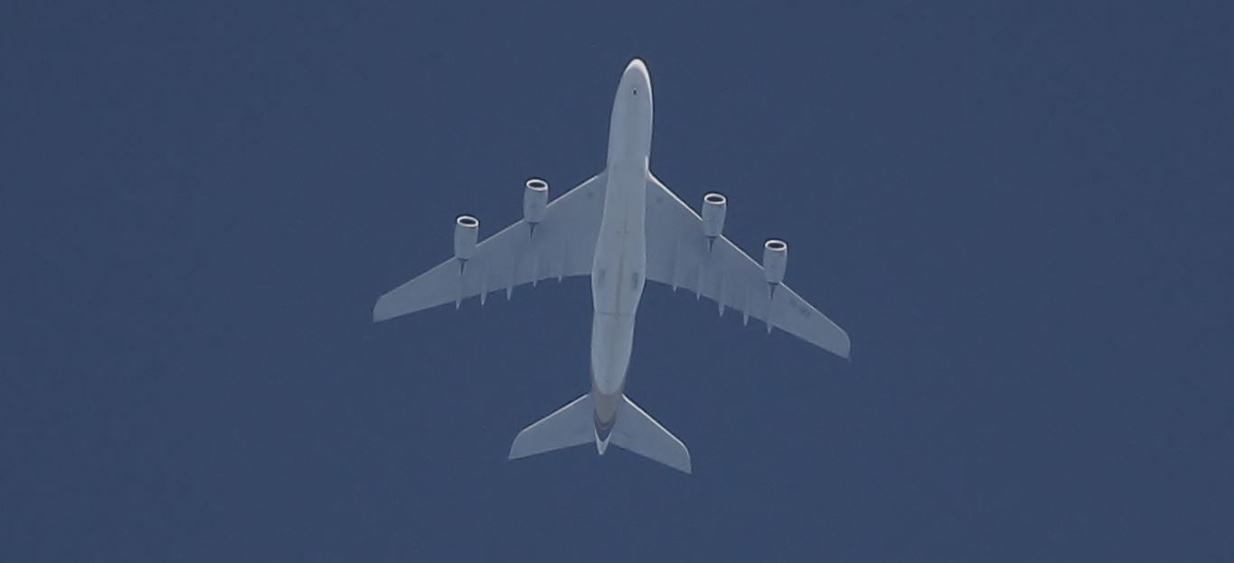 Airbus A380-800 (9V-SKS) - 3rd Aug 2014 at 0725GMT. Over the Southern UK at 41,000ft routing New York (JFK) to Frankfurt. Flight SQ (SIA) 025