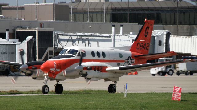 Beechcraft King Air 90 (BN160842) - A Navy T-44A Pegasus (160842) taxis to Air 51 at Blue Grass Airport (KLEX) for refueling....