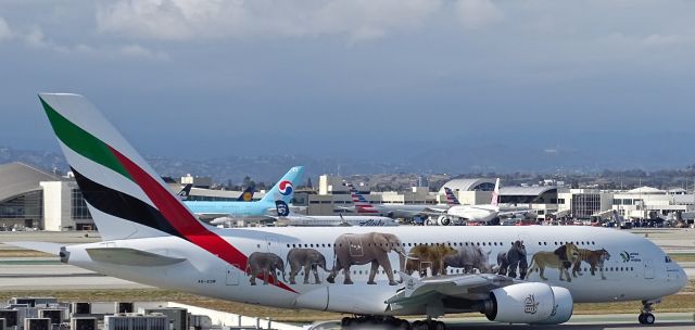 Airbus A380-800 (A6-EOM) - The full menagerie visible from the hill at LAX May, 8, 2016