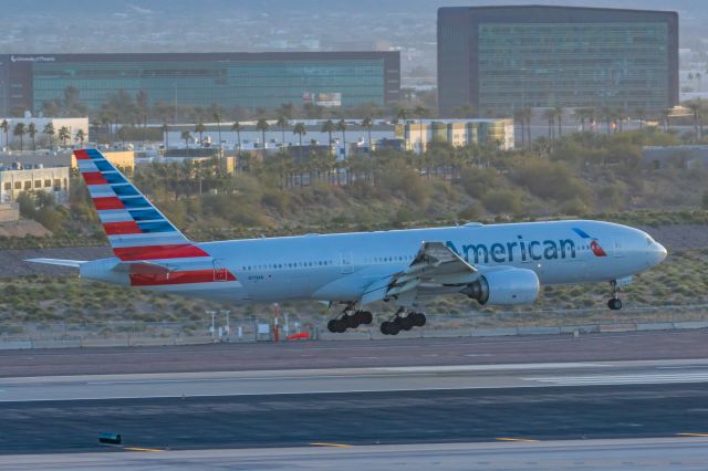 Boeing 777-200 (N779AN) - An American Airlines 777-200 landing at PHX on 2/12/23 during the Super Bowl rush. Taken with a Canon R7 and Canon EF 100-400 II L lens.