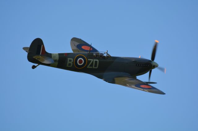 SUPERMARINE Spitfire (G-ASJV) - Supermarine Spitfire performing a high speed pass over Goodwood Airport during set up day for the Goodwood Revival Motor Race meeting on 10 Sep 2015.