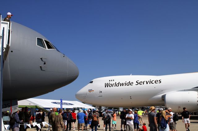 — — - Parking the 747 in front of the KC-46.