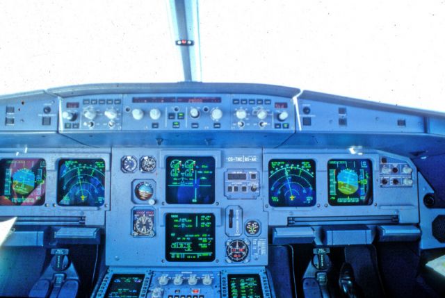 Airbus A320 (CS-TNC) - 1998- One of my 1st Cockpit photos, on Slide Film