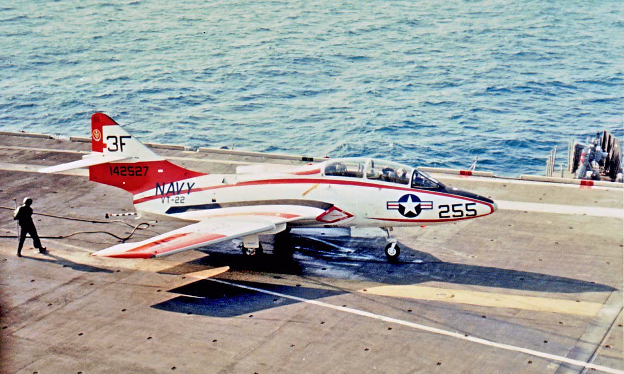 Grumman F9F Panther (NAVY3F255) - Carrier qualifications aboard USS Intrepid February 1970 - Gulf of Mexico off Corpus Christi, Texas. Carrier quals are the last and hardest hurdle prior to winning Navy "Wings of Gold"