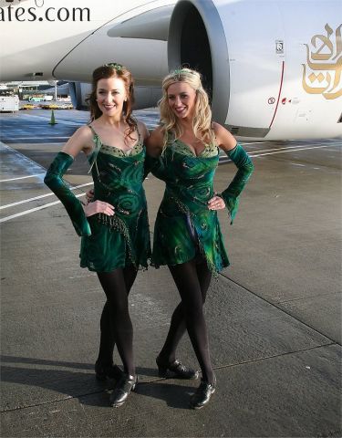 Airbus A330-300 — - Dancing an Irish jig for the Press,as the inaugural Emirates non stop flight from Dubai arrives at Dublin, Ireland