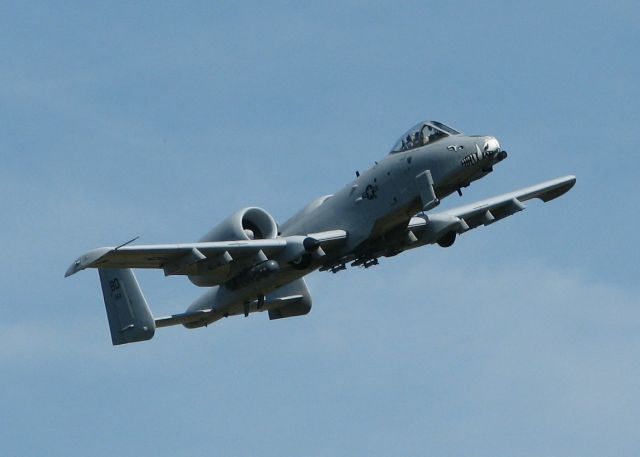 Fairchild-Republic Thunderbolt 2 (79-0154) - One of two A-10s from Barksdale A.F.B. doing touch and goes at Shreveport Regional. This one has some kind of pod under its left wing. What could that be?