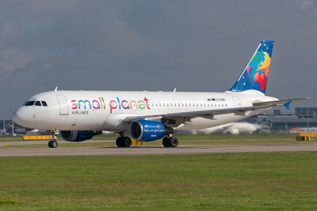 Airbus A320 (LY-SPI) - Small planet are a Lithuanian based airline who operate charter flights from a variety of airports to Mediterranean destinations.  Here LLC161 is departing to Rhodes.br /br /EOS6D 70-300 f4-5.6L @188mm, 1/800, f10, 100ISO