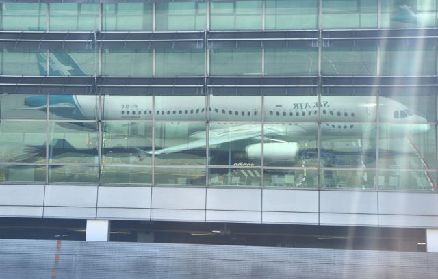 Airbus A320 (9V-SLR) - Reflections of our plane on its home Airport