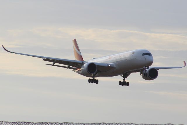 Airbus A350-900 (3B-NBP) - An Air Mauritius A350-900 on final approach into LHR, landing on runway 27R.br /br /Location: Northern Perimiter Road, beside runway 27R.br /Date: 21.08.12 (dd/mm/yy).