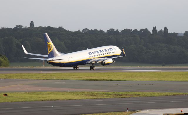 Boeing 737-800 (EI-FEG) - Early evening departure RYR3466 to VNO photographed from top of multi-storey car park