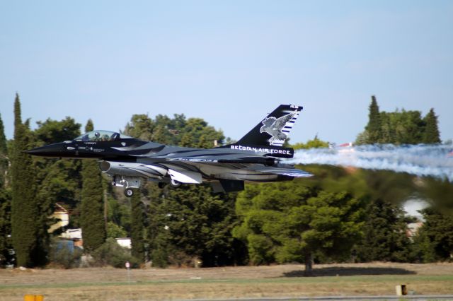 Lockheed F-16 Fighting Falcon (SFR101) - BAF F16 rocketing over the runway on an extreme low pass.