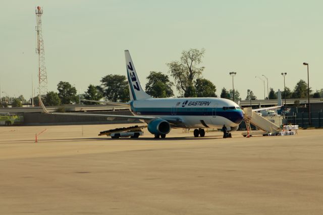 Boeing 737-700 (N277EA) - This Eastern 737-800 sitting on the Tac-Air tarmac stopped by Lexingtons Bluegrass Airport in September, 2015 for an Eastern Kentucky University football charter. Was really good to see the ole airline flying and in town again.