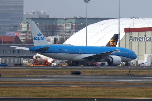 Boeing 777-200 (PH-BQA) - KLM B772 parked at Boston Logan after diverting from JFK looked to be mechanical issues.