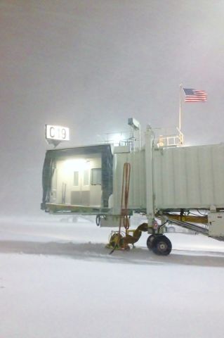 BOEING 767-200 — - The 09/11 memorial flag standing up to the blizzard of 2013 @ KBOS Logan gate C19 for United Airlines !