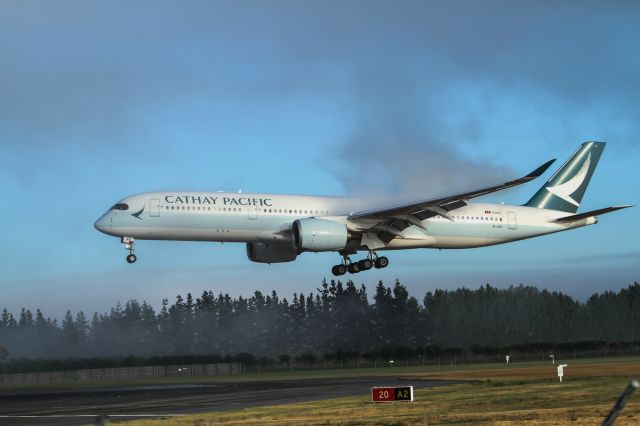 Airbus A350-900 (B-LRU) - First flight from Hong Kong to Christchurch. Cathays A350 landing in some low fog on runway 20.