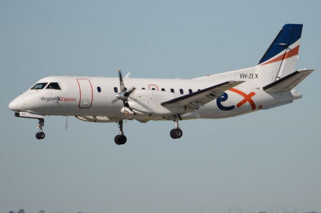 Saab 340 (VH-ZLX) - On short finals for runway 05. Wednesday, 21st May 2014.