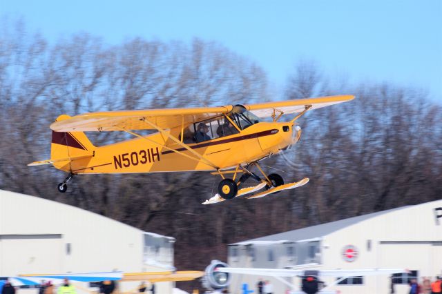 Piper L-21 Super Cub (N503IH) - Beautiful Super Cub departing EAA Pioneer Airport Ski Plane Fly-In on 2-22-20