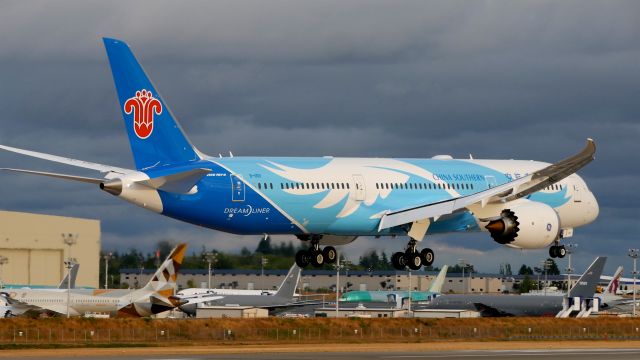 Boeing 787-9 Dreamliner (B-1169) - BOE934 on short final to Rwy 16R to complete a ferry flight from KPDX after painting. (ln 737 / cn 38803).