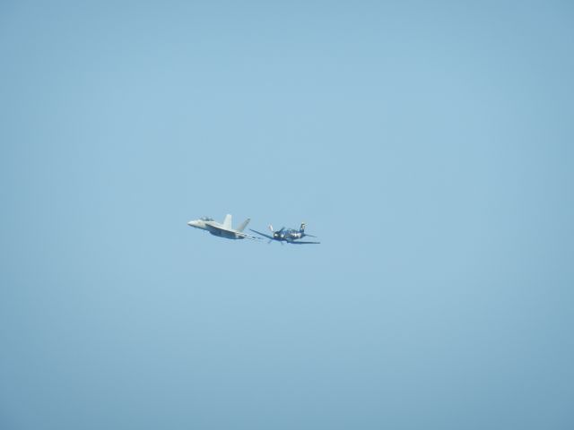 — — - The Legacy Flight: An F-18 Hornet And A F4U Corsair Fly In Formation At The 2018 NAS Oceana 75th Anniversary