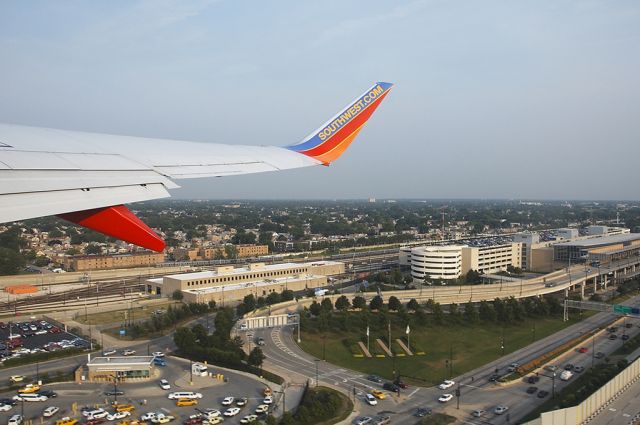 — — - after departure from MDW, the main terminal and Cicero Ave. in view down below