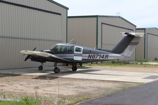 Beechcraft Duchess (N6714R) - Aircraft had recently been in a hangar fire. Salvage company was called, and enough parts were replaced for it to be pronounced airworthy by a Designated Airworthiness Representative. Note the mismatched door, wingtip, and vertical stabilizer tip. It was flown to KDEW, its last flight, and is being used for parts now. Photo from April 2018.