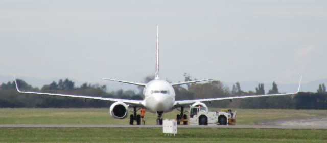 Boeing 737-800 (DQ-FJH) - This is a Fiji Airways 737 getting a pushback from the International Terminal at Christchurch Intl Airport.