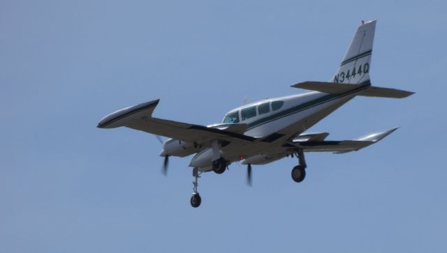 Cessna Executive Skyknight (N3444Q) - On final is this 1966 Cessna Executive Skyknight Twin Turbo-Prop  320E in the Spring of 2019.