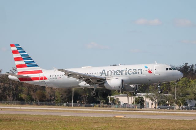 Airbus A320 (N104UW) - American Flight 2444 arrives at Southwest Florida International Airport following flight from Philadelphia International Airport (12/4/24)