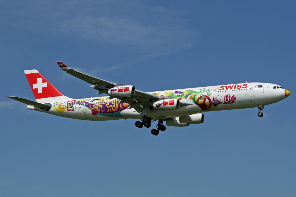 Airbus A340-300 (HB-JMJ) - "San Francisco Flover Power" livery