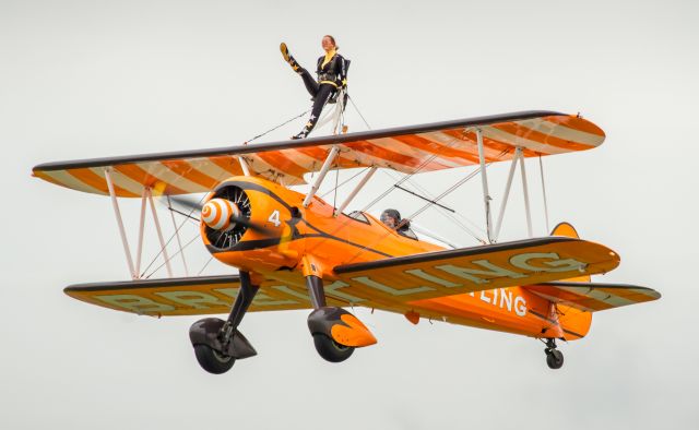 Boeing PT-17 Kaydet (SE-BOG) - The Breitling Wing Walkers(AeroSuperBatics) perform at the Farnborough International Airshow 2014