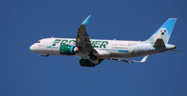 Airbus A320neo (N338FR) - Shortly after departure is this 2018 Frontier Airlines Airbus 320-251N from the Winter of 2021.