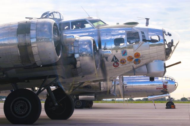 Boeing B-17 Flying Fortress (N3193G) - Engine Run-upby Yankee Air Force's Yankee Lady with Superfortress Doc looking on.  7-27-22