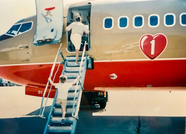 Boeing 737-200 (N51SW) - Taken in the mid-1990s.  That’s me going up the stairs.  An extremely generous ground crew gave me and my family a tour of the entire airport.  