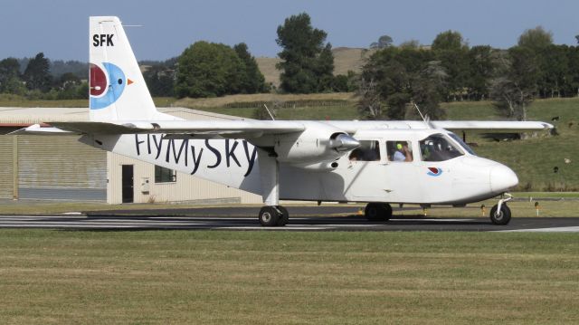 ROMAERO Islander (ZK-SFK) - SFK backtracking at NZNE after the recently started North Shore services by FlyMySky.