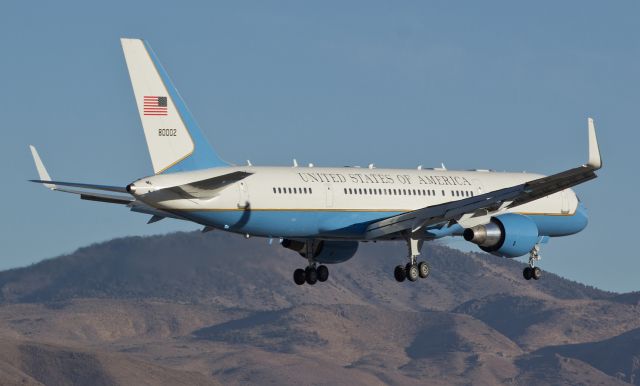 98-0002 — - Air Force 2, transporting VP Biden to Reno for a campaign speech, makes a dinner-hour approach to RTIAs runway 16R as the late afternoon shadows from the setting sun begin to lengthen.