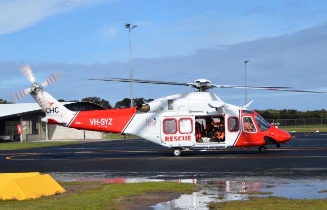 BELL-AGUSTA AB-139 (VH-SYZ) - "Chopper 31" arriving at Flinders Island on a wet Septmber morning, 2022