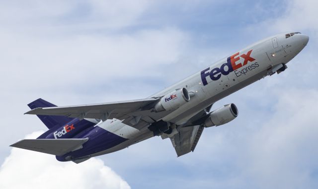 McDonnell Douglas DC-10 (N313FE) - FedEx 9030 Heavy departing runway 36L for the final time bound for Victorville. Officially stored after being WFU a few days earlier.