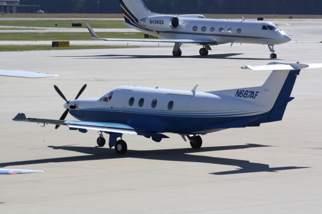 Pilatus PC-12 (N687AF) - 687AF leaving Landmark at RDU