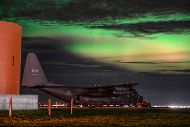 13-0341 — - Spectacular Combination of Northern Lights and a C-130 Hercules at the Grande Prairie Airport - October 7 2015