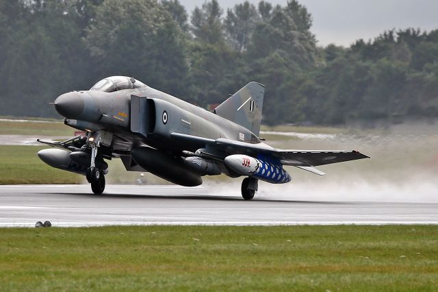 — — - Departing off a very wet runway, this Greek AF Phantom starts its journey home after visiting the Royal International Air Tattoo 2016.